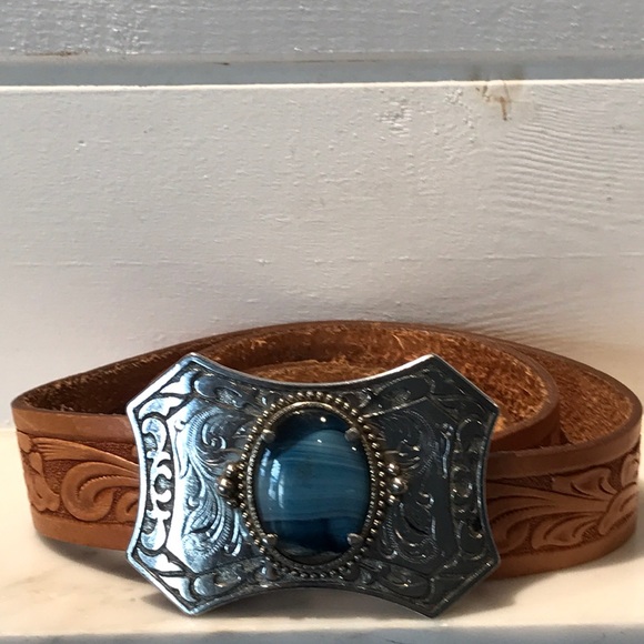 Other - Men’s Silver & Leather Tooled Western Belt 40 EUC